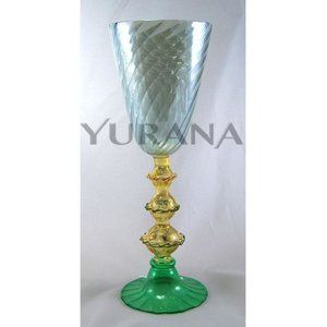 Yurana Venetian Hand Made Art Tall Wine Glass with Stem (Green Bottom)